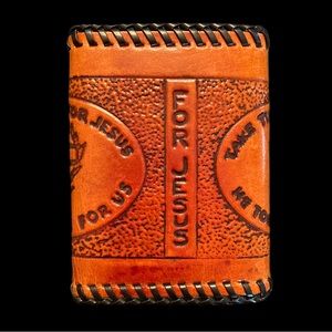 Vintage Hand Tooled Leather Wallet Jesus Theme